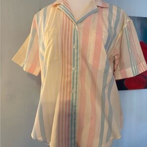 Vintage New Departures Pastel Striped Button Up Size M Medium (Vtg 14) Top Shirt